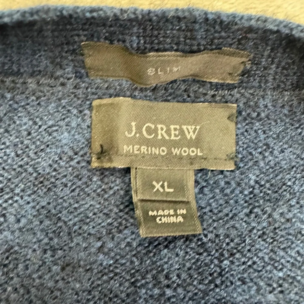 J Crew Cardigan Mens XL Blue Slim Merino Wool Elbow Patch Heritage Sweater Prep